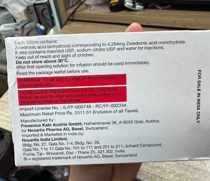 Dung dịch truyền Zometa 4mg (Zometa Solution for Infusion 4mg) tăng calci huyết do ung thư